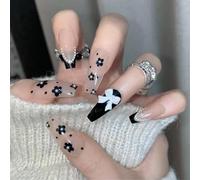 24Pcs Ongles Pré-Enregistrés Avec Strass Et Papillon Pailleté, Avec Colle, Durables Et Réutilisables (Q31, muticolor)