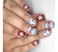 24PCS Paillettes Festives Faux Ongles Blanc Rouge Rayé Floral Ongles Artificiels En Plastique Pour Les Vacances Et Un Usage Quotidien Paillettes Appuyez Sur L'ongle