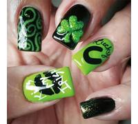 24pcs Patrick's Day Short Coffin Press On Nails Green Shamrock Designs Artificial Nails Stick On Women Press