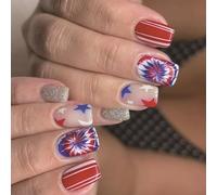 24pcs Patriotic Nails Art Set Pour Independence Day Press On Acylic False With Star Designs Decoration Independence Day Nail Art