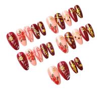 24Pcs Presse de Noël sur les ongles Esthétique Flocon de neige Arc Couronne Presse sur les ongles Réutilisable Longue durée Application facile pour les femmes filles