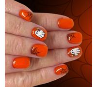 24pcs Presse Réutilisable Sur Le Thème Halloween Des Ongles Avec Des Motifs De Crâne En Toile D'araignée Et Une Presse À Cou Cobwe Confortable Sur L'ongle