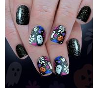 24pcs Presse Réutilisable Sur Les Ongles Thème Halloween Avec Des Motifs D'araignée Et Une Presse À Citrouille Confortable ABS Sur L'ongle