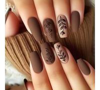 24pcs Presse Sur Des Clous Avec Des Conceptions Feuilles Florales Nails Accessoires Matte Acrylique Artificiel Pour Les Femmes Mode Acrylique