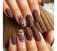 24pcs Presse Sur Des Ongles Avec Des Conceptions De Feuilles Et Florales Accessoires Matte Acrylique Artificiel Pour Les Femmes Mode Accessoires Ongles