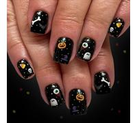 24pcs Presse Sur Les Ongles Halloween Gothic Nails Art Black Pumpkin Design For Women Party Dot Faux Nail