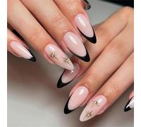 24pcs Pressoir Sur Des Clous Pointes Françaises Fausses Ongles Stick Forme D'amande Sur Des Ongles Ongles Artificiels Confortables Pour Les Femmes À Usages Quotidiens