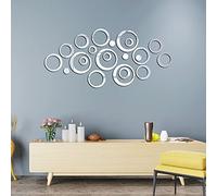 24pcs Réglage Cercle Miroir Acrylique Amovible Sticker Mural Salon Auto-adhésifs Stickers Muraux Miroir pour Salon Bureau Couloir Décoration Murale Argenté