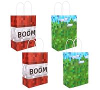 24pcs Sachets Cadeaux Pixel Party, Vert et Rouge Thème Jeux Vidéo Sac Cadeau Bonbons Snacks avec Poignées pour Enfants Joueurs Anniversaires Décorations et Cadeaux Pixel Party