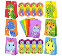 24pcs Sacs en Papier Dinosaure Sacs Cadeau Anniversaire Sac Cadeau Dinosaure avec 24 Autocollant Dinosaur Sac Candy,Sac Cadeau pour Enfants Fête d'Anniversaire