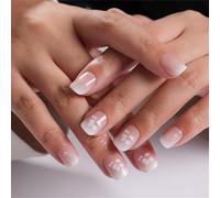 24pcs Semi-transparent Pointes Françaises Carrées Fausses Ongles Avec Conceptions Fleurs Appuyez Sur Des Ongles Pour Les Fêtes Usure Quotidienne Pour Femmes