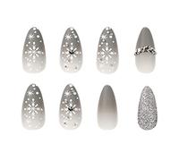 24pcs / Set Presse De Noël Sur Les Clous Amande Moyenne Artificiel Astuce Pointe Neige Nail Couverture Complète Acrylique Ongle