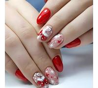 24pcs Short Amond Christmas Faux Nails Gants Sticks Sur L'ornement D'art D'hiver Presse Sur Les Femmes Artificielles Faux Ongles