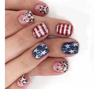 24pcs Short Independence Day Faux Nails Avec Designs Patriotiques Complets Couvertures Sur Les Clous Pour Le 4 Juillet Festivitie Fashion Stick On