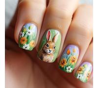 24pcs Short Square Press On Nails With Spring Flower Designs Full Covers False Acrylic Artificial For Women Stick On Nail