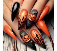 24pcs sorcière amande faux ongles conception de toile d ' araignée inspirée d ' Halloween conseils artificiels faciles à appliquer pour les fêtes costumées Halloween appuyez sur