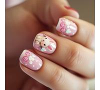 24pcs Square Appuyez Sur Les Ongles Courtes Avec Un De Lapins Faux Couvertures Complètes Manucure De Bâton Pour Les Femmes Stick Nail