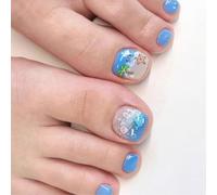 24pcs Square Courte Faux One-One-Offail Plage Acrylique Toenail Glossy Vacation Presse Sur Les Ongles Nails Pour Les Amateurs De Manucure