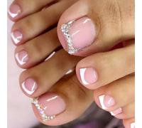 24pcs Square Française False One-One-Orage Glances Glossy Spressez Sur Les Ongles PLIMITTERS Stick Sur Des Ongles En Acrylique Courts COUVERTURE FLEUR ACRYLIQUE