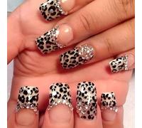 24pcs Square Press On Nails Design Brillant Des Conceptions Françaises Fausses Acryliques Fausses Colues Artificielles Sur Les Femmes Clou Carré Amande Français Pointe Ongle