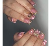 24pcs Square Short Faux Nails French Tip Press Sur Stick On Manucure Avec Et Bows Office Wear Nail