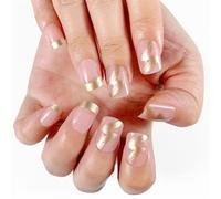 24pcs Square Short Faux Nails Gold Gold French Tips French Presse Sur Des Clous Acrylique Artificiel Pour La Presse À Usages Quotidiens Sur L'ongle