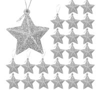 24pcs Star Ornaments for Christmas Tree 2 PVC Mini Silver Star Ornaments étoiles Scintillantes suspendues en Argent Ornements de Noël étoiles Pendant pour TREIL, Maison, Part