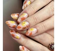 24pcs Stick De Thanksgiving Sur Les Ongles Amond Halloween Press Sur Maple Leaves Designs Artificiels Pour Les Ongles De Mode Pour Femmes Festifs