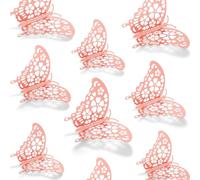 24pcs Stickers Muraux Papillons 3D, Décorations Papillons 3D Stickers Amovibles et Colorés 3 Tailles Différentes pour Décorations Fête d'Anniversaire (Or Rose, Style 2)