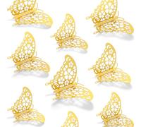 24pcs Stickers Muraux Papillons 3D, Décorations Papillons 3D Stickers Amovibles et Colorés 3 Tailles Différentes pour Décorations Fête d'Anniversaire (Couleur Or, Style 2)