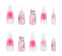 24pcs Stilettos Press On Nails Bows Frags Free Free Acrylique Faux Glues Artificiels Sur Les Femmes Sur Le Cercueil De L'ongle Amond Français