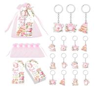 24Pcs thé fête faveurs porte-clés cadeaux de fête Allons Partea Merci Tags sacs organza thé douche bébé décorations pour les femmes filles douche de mariée fournitures d'anniversaire