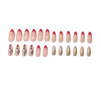 24pcs Valentin Nails Artificial Nails Amond French Tips Presse Sur L'acrylique Brillant Avec Des Conceptions De Roses Pour Les Femmes Françaises