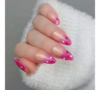 24PCS Valentin Ongles Artificiels Rose Coeur Design Brillant Cercueil Moyen Faux Ongles Pour Femmes Fête Date Décors Valentin Appuyez Sur Ongle