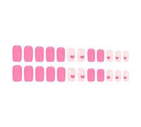 24Pcs Valentin Presses sur Ongles Rose Doux Coeur Blanc Brillant Ovale Design Français ABS Court Faux Ongles Faux Ongles Court Ovale Brillant Abs Ongles Valentin Design Blanc Coeur Design