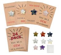 24PCS Valentines Cards with Star-Shape Crystals, Star Crystals Valentines Day Gifts Cards for Kids, Kids Funny Gifts Exchange Card for Boys Girls Toddlers Class Classroom School Party Favor (Crystal)