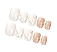 24pieces En Forme Carrée Appuyez Sur Des Ongles Avec Conceptions Lignes Dorées Colocteurs Courte Longueur Sur Des Faux Ongles Pour L'amant Mode