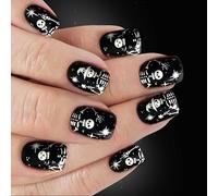 24pieces Halloween Nails Art Cobweb Skeleton Imprimer ABS Faux Nails Sans Outils D'application Létrange De Presse Réutilisable Sur L'ongle