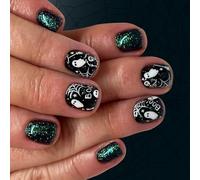 24pieces Halloween Nails Art Cobweb Skeleton Imprimer ABS Faux Nails Sans Outils D'application Létrange De Spiderweb Nail
