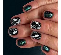 24pieces Halloween Nails Art Cobweb Skeleton Imprimez ABS Faux Nails Sans Outils D'application De Longue Durée De La Presse Gothique Sur Ongle