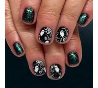 24pieces Halloween Press On Nails Cobweb Skeleton White Skull Nails Art Design Abs Not Besoin Tools Halloween Artificiel Nail