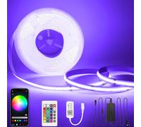 24V 5M LED COB Ruban RGBW dimmable avec télécommande et bloc d'alimentation Bande RGB + blanc chaud 3000 K, haute densité 784 LED/m, contrôlable via application, compatible avec Alexa et Google Home