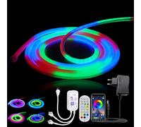 24V WS2811 SMD 3535 RGB Bande Lumineuse LED Néon, IP67 étanche 10MM 120LED/M Neon Ruban LED avec 24 Keys Wifi Music Contrôleur couleur pour DIY Party Home Decor （Adaptateur secteur inclus）