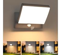 24W LED Lampe d'extérieur avec détecteur de Mouvement, Applique Murale étanche IP65, 3000K/ 4000K/ 6000K, Panneau LED Orientable (240° à la Verticale), Aluminium, pour Jardin, Garage, Anthracite