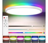 24W LED plafonnier changement de couleur RGB, Ultra mince plafonnier réglable avec télécommande, lampes blanches plates pour salon chambre à coucher fête 29cmx3cm