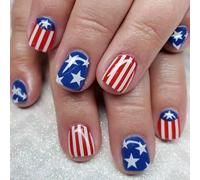 24x 4 X Juillet Couvertures Complètes Stick Sur Les Ongles Square Square Faux Nails Independence Day Press Sur Star Acrylique