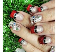 24x / Boîte Courte Carrée Des Ongles Artificiels De Noël Presse Sur Les Couvertures Complètes Bâton Sur La Pointe Française False