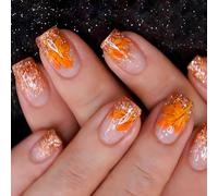 24x / Boîte Fall Appuyez Sur Les Clous Couvertures Complètes Faux Nails Maple Feuilles Stick On Manucures Supplies For Woman
