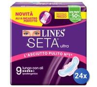 24x Bundle Lines Soie Ultra Long Ailes 9 Pièces Absorbant Fabriqué en Italie