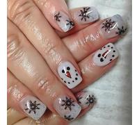 24x Christmas Faux Nails Snowflake Artificial Square Full Covers Stick On Snowmen Press On For Women